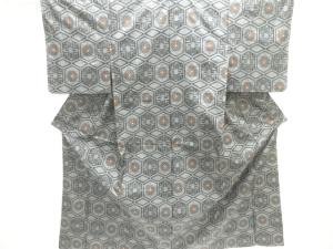 未使用品　亀甲に花模様織り出し本場村山大島紬着物アンサンブル